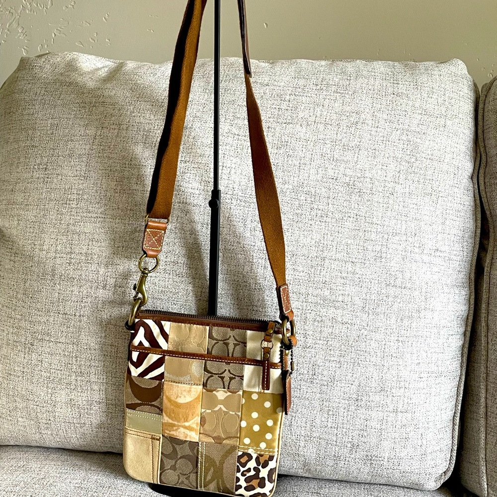 Coach Crossbody Swing Bag, C logo & Ocelot print patchwork design. Perfect Bag.
